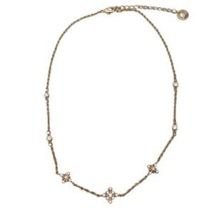 MG Snowflake Rhinestone Chain Necklace Gold Tone Lobster Closure 13.5 to 15.5 in